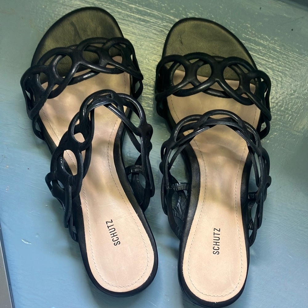 SCHUTZ Black Chain-Link Slide Sandals